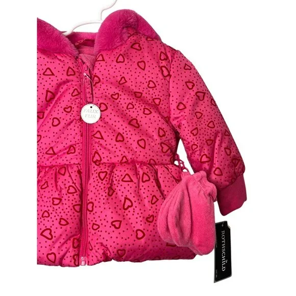 Rothschild Jacket Baby Girls Sz 18 Months Kids Puffer Coat Winter Fall Pink Hood